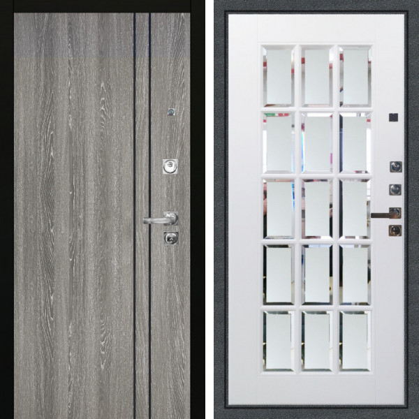 Входная дверь Аргус ЛЮКС 3К ПРО Гейджи Орех мраморный + Мэрелин Софт милк с фацетом и пескоструем