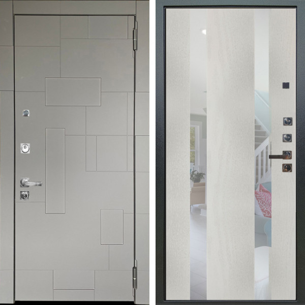 Входная дверь Аргус ЛЮКС 3К ПРО Корсо Силк флай + Дуэт Белое дерево вставки Николь