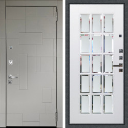 Входная дверь Аргус ЛЮКС 3К ПРО Корсо Силк флай + Мэрелин Софт милк с фацетом и пескоструем