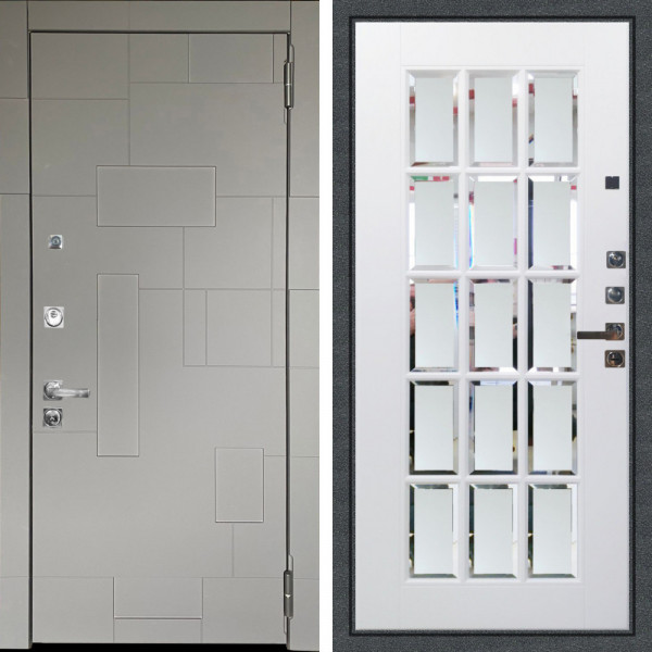 Входная дверь Аргус ЛЮКС 3К ПРО Корсо Силк флай + Мэрелин Софт милк с фацетом и пескоструем