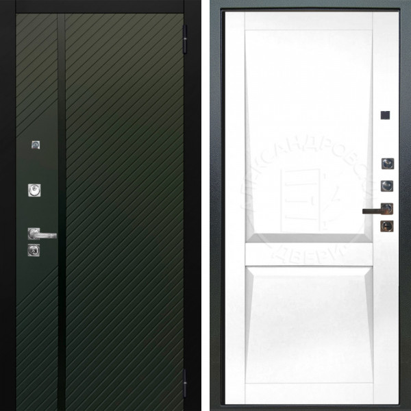 Входная дверь Аргус ЛЮКС 3К ПРО Ланцет Олива софт + Ариана Белая эмаль