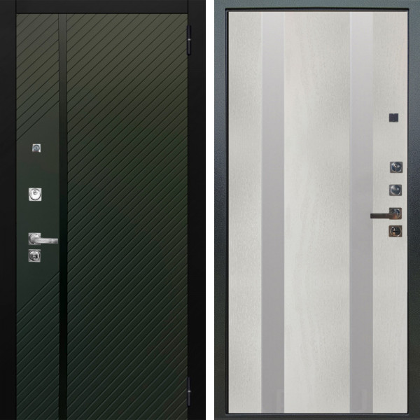 Входная дверь Аргус ЛЮКС 3К ПРО Ланцет Олива софт + Дуэт Белое дерево вставки Изабель