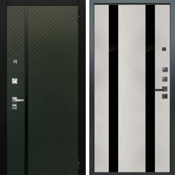 Входная дверь Аргус ЛЮКС 3К ПРО Ланцет Олива софт + Дуэт Белое дерево вставки Кензо