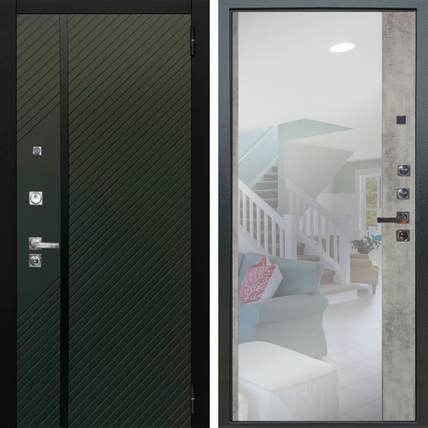 Входная дверь Аргус ЛЮКС 3К ПРО Ланцет Олива софт + Магнум Светлый бетон