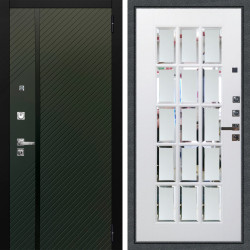 Входная дверь Аргус ЛЮКС 3К ПРО Ланцет Олива софт + Мэрелин Софт милк с фацетом и пескоструем