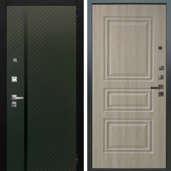 Входная дверь Аргус ЛЮКС 3К ПРО Ланцет Олива софт + Скиф Дуб филадельфия крем