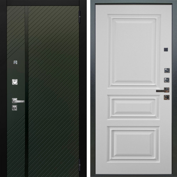 Входная дверь Аргус ЛЮКС 3К ПРО Ланцет Олива софт + Скиф Софт милк