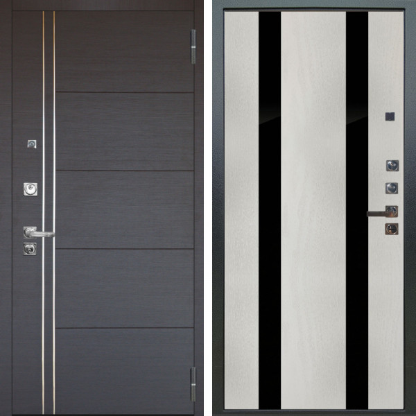 Входная дверь Аргус ЛЮКС 3К ПРО Лофт Венге горизонт + Дуэт Белое дерево вставки Кензо