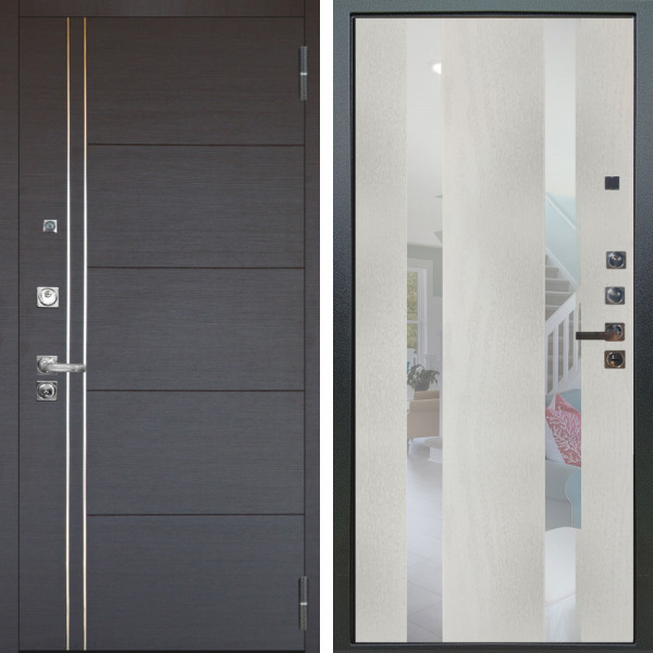 Входная дверь Аргус ЛЮКС 3К ПРО Лофт Венге горизонт + Дуэт Белое дерево вставки Николь