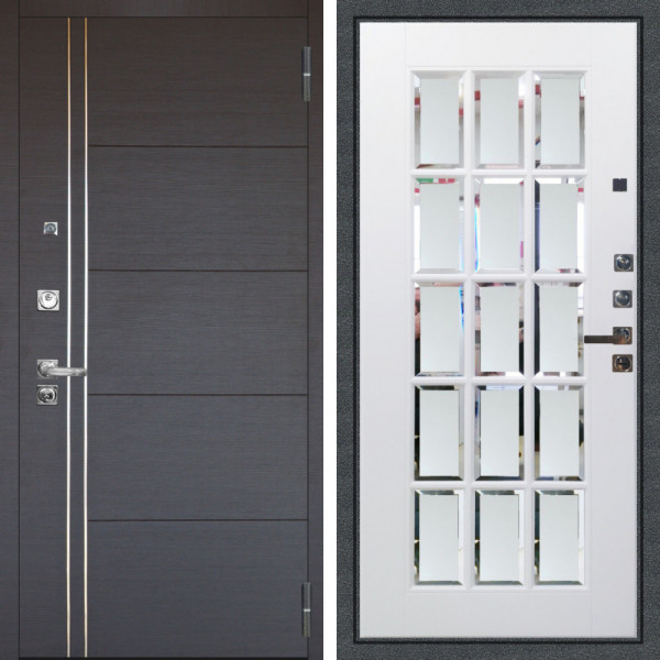 Входная дверь Аргус ЛЮКС 3К ПРО Лофт Венге горизонт + Мэрелин Софт милк с фацетом и пескоструем