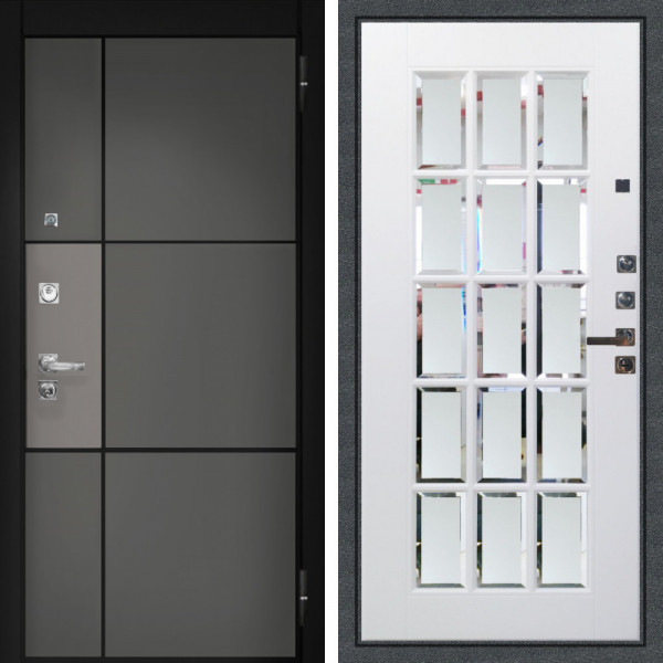 Входная дверь Аргус ЛЮКС 3К ПРО Мичиган Силк титан вставка силк муссон + Мэрелин Софт милк с фацетом и пескоструем