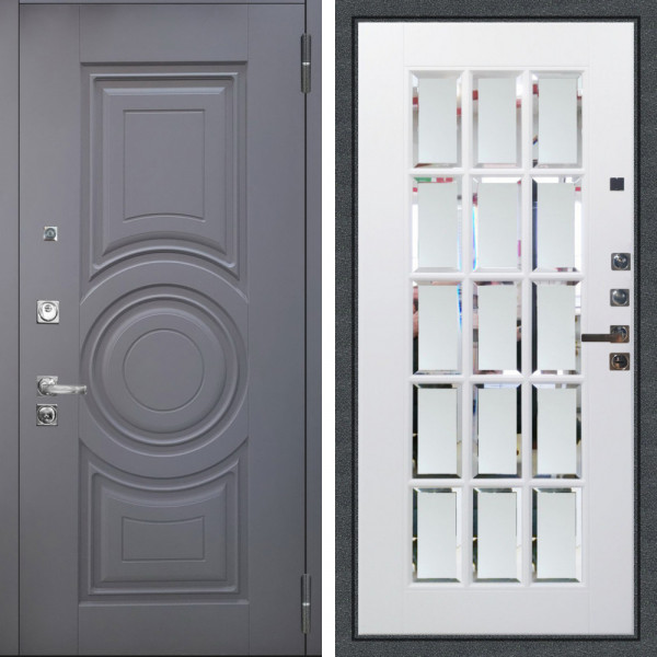 Входная дверь Аргус ЛЮКС 3К ПРО Могадиш Силк флай + Мэрелин Софт милк с фацетом и пескоструем