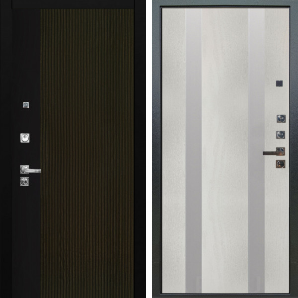 Входная дверь Аргус ЛЮКС 3К ПРО Рокси Дуб рейка морение + Дуэт Белое дерево вставки Изабель