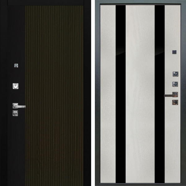 Входная дверь Аргус ЛЮКС 3К ПРО Рокси Дуб рейка морение + Дуэт Белое дерево вставки Кензо