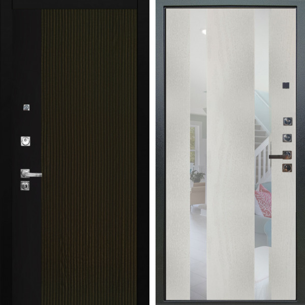 Входная дверь Аргус ЛЮКС 3К ПРО Рокси Дуб рейка морение + Дуэт Белое дерево вставки Николь