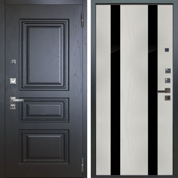 Входная дверь Аргус ЛЮКС 3К ПРО Скиф Горький шоколад + Дуэт Белое дерево вставки Кензо