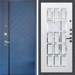 Входная дверь Аргус ЛЮКС 3К ПРО Тори Синий софт + Мэрелин Софт милк с фацетом и пескоструем