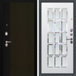 Входная дверь Аргус ЛЮКС 3К Рокси Дуб рейка морение + Мэрелин Софт милк зеркало с фацетом и пескоструем