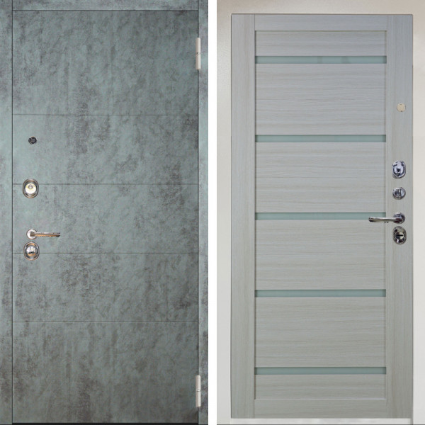 Входная дверь Аргус ЛЮКС 3К Снежно-белый Агат Темный бетон + Александра Белая лиственница