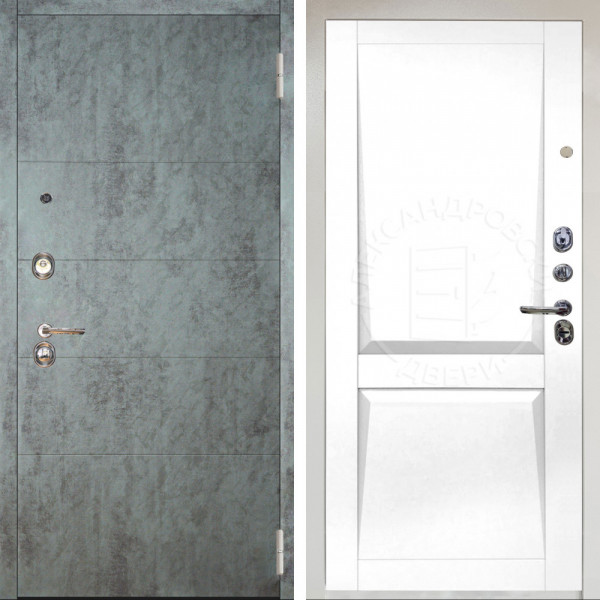 Входная дверь Аргус ЛЮКС 3К Снежно-белый Агат Темный бетон + Ариана Белая эмаль