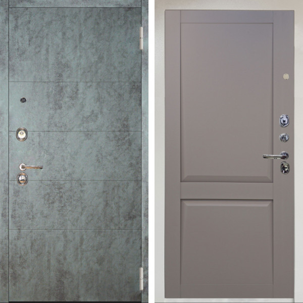 Входная дверь Аргус ЛЮКС 3К Снежно-белый Агат Темный бетон + Ариана Серая эмаль