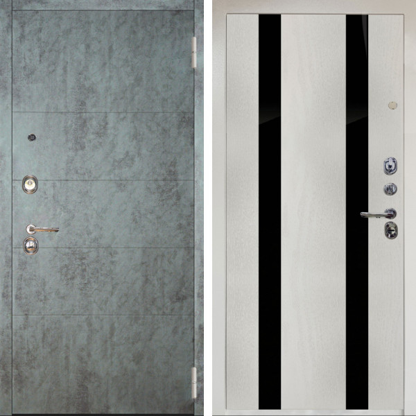 Входная дверь Аргус ЛЮКС 3К Снежно-белый Агат Темный бетон + Дуэт Белое дерево вставки кензо