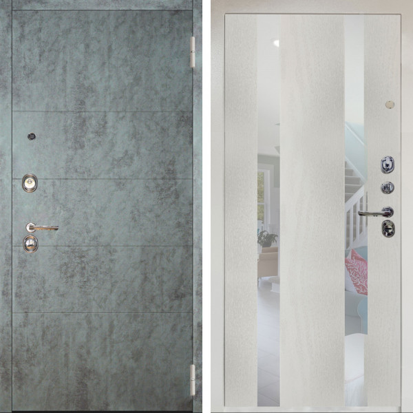 Входная дверь Аргус ЛЮКС 3К Снежно-белый Агат Темный бетон + Дуэт Белое дерево вставки Николь