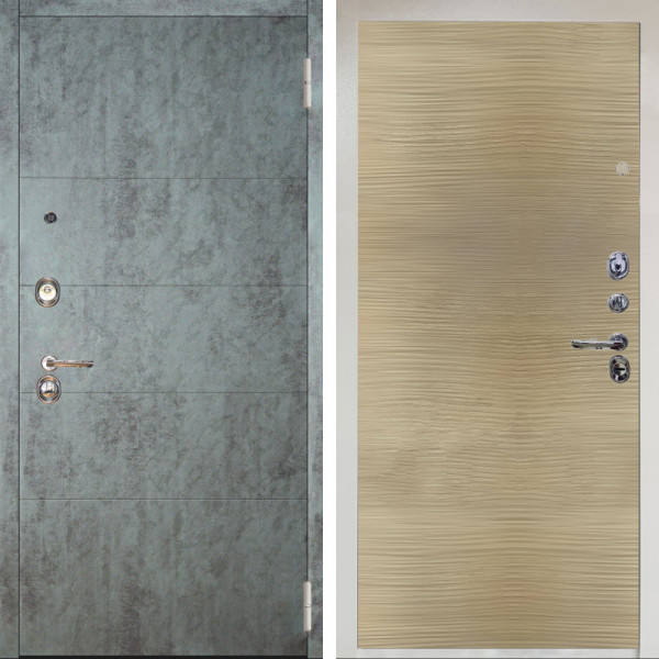 Входная дверь Аргус ЛЮКС 3К Снежно-белый Агат Темный бетон + Элегант Дорс светлый горизонт