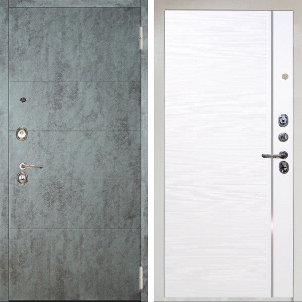 Входная дверь Аргус ЛЮКС 3К Снежно-белый Агат Темный бетон + Гауда Роял Вуд Белый