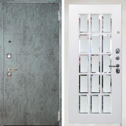 Входная дверь Аргус ЛЮКС 3К Снежно-белый Агат Темный бетон + Мэрелин Софт милк с фацетом и пескоструем