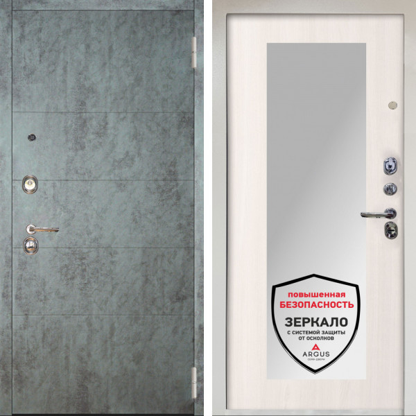 Входная дверь Аргус ЛЮКС 3К Снежно-белый Агат Темный бетон + Милли Ларче светлый