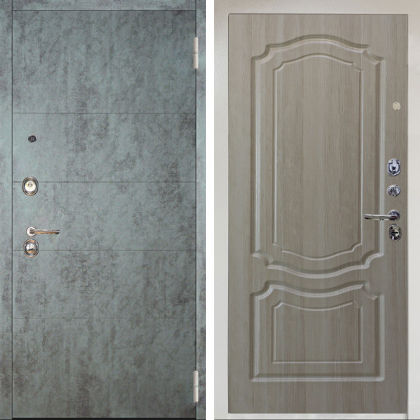 Входная дверь Аргус ЛЮКС 3К Снежно-белый Агат Темный бетон + Мишель Ларче светлый