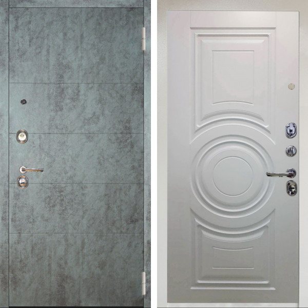 Входная дверь Аргус ЛЮКС 3К Снежно-белый Агат Темный бетон + Могадиш Софт милк