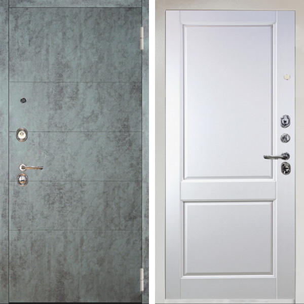 Входная дверь Аргус ЛЮКС 3К Снежно-белый Агат Темный бетон + Соренто Белая эмаль