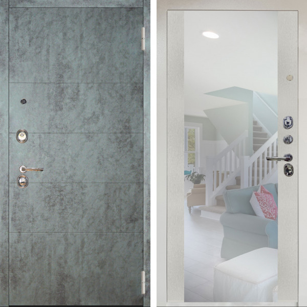 Входная дверь Аргус ЛЮКС 3К Снежно-белый Агат Темный бетон + Вояж Белое дерево