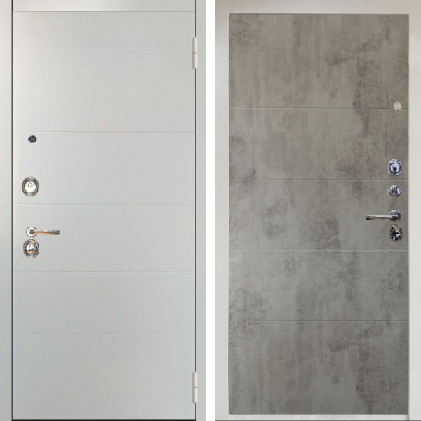 Входная дверь Аргус ЛЮКС 3К Снежно-белый Агат Вельвет белый горизонт + Агат Светлый бетон
