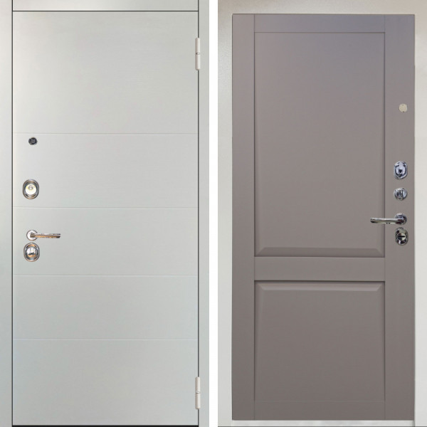 Входная дверь Аргус ЛЮКС 3К Снежно-белый Агат Вельвет белый горизонт + Ариана Серая эмаль