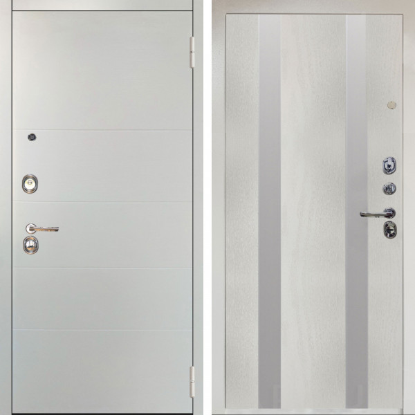 Входная дверь Аргус ЛЮКС 3К Снежно-белый Агат Вельвет белый горизонт + Дуэт Белое дерево вставки Изабель