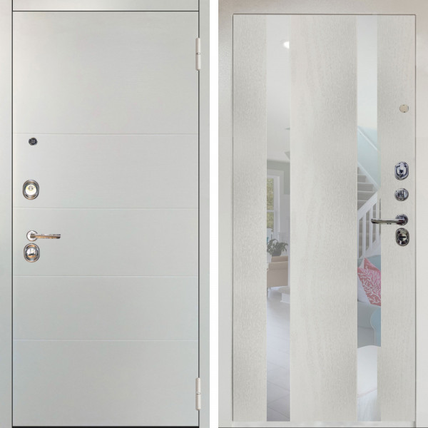 Входная дверь Аргус ЛЮКС 3К Снежно-белый Агат Вельвет белый горизонт + Дуэт Белое дерево вставки Николь