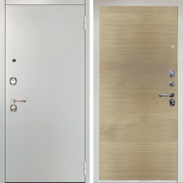 Входная дверь Аргус ЛЮКС 3К Снежно-белый Агат Вельвет белый горизонт + Элегант Дорс светлый горизонт