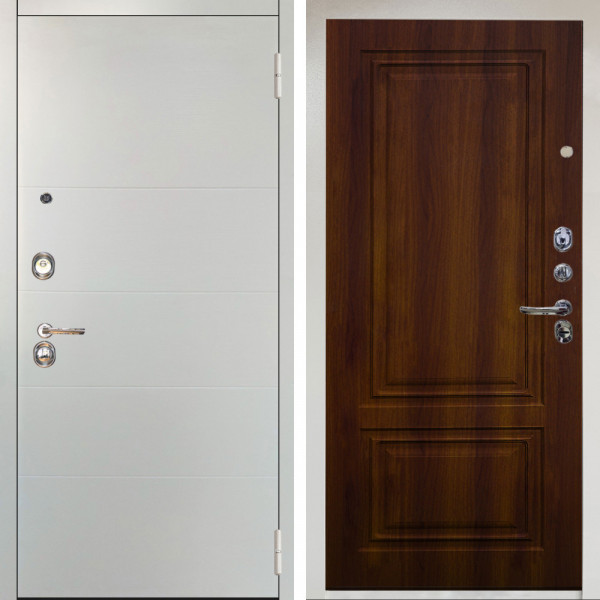 Входная дверь Аргус ЛЮКС 3К Снежно-белый Агат Вельвет белый горизонт + Элион дуб рустикальный