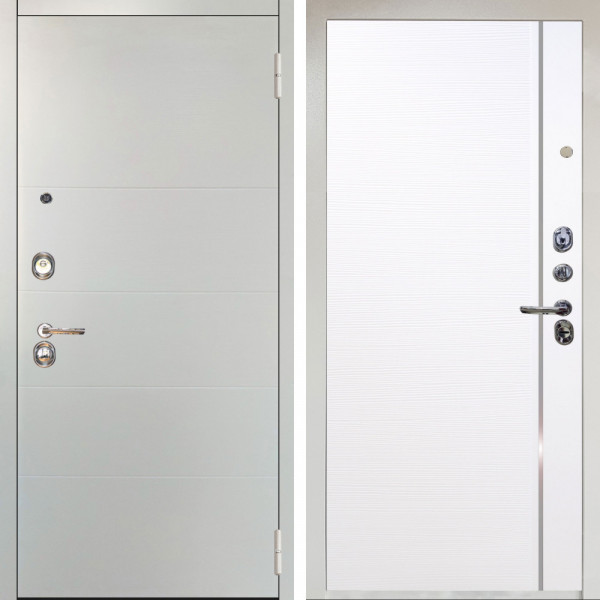 Входная дверь Аргус ЛЮКС 3К Снежно-белый Агат Вельвет белый горизонт + Гауда Роял Вуд Белый