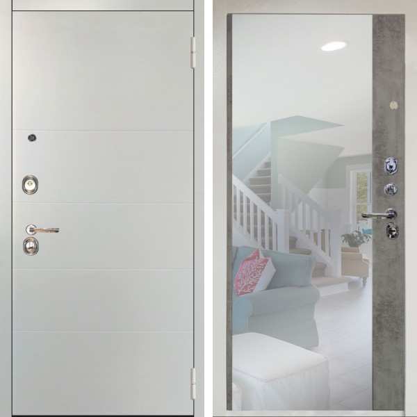 Входная дверь Аргус ЛЮКС 3К Снежно-белый Агат Вельвет белый горизонт + Магнум Светлый бетон