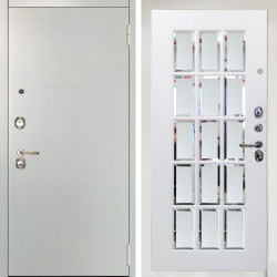 Входная дверь Аргус ЛЮКС 3К Снежно-белый Агат Вельвет белый горизонт + Мэрелин Софт милк с фацетом и пескоструем