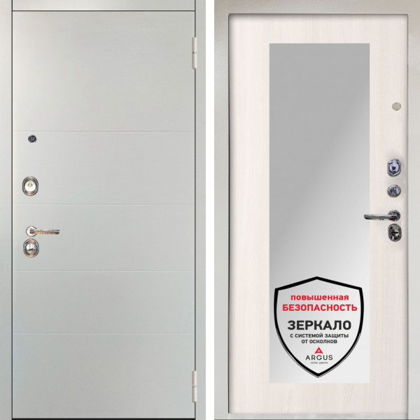 Входная дверь Аргус ЛЮКС 3К Снежно-белый Агат Вельвет белый горизонт + Милли Ларче светлый