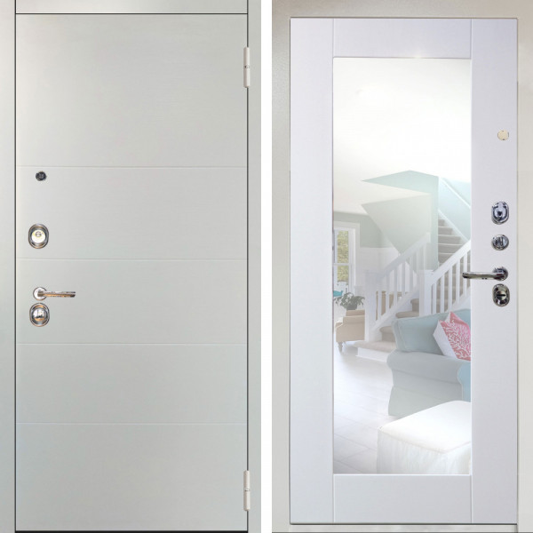 Входная дверь Аргус ЛЮКС 3К Снежно-белый Агат Вельвет белый горизонт + Милли Роял вуд белый