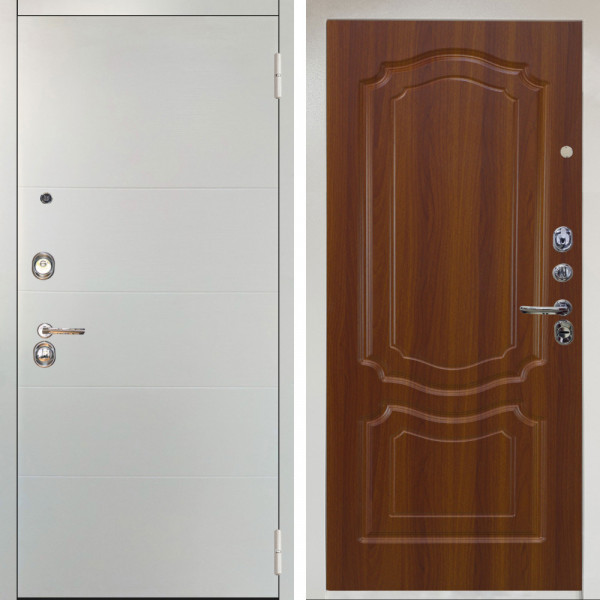 Входная дверь Аргус ЛЮКС 3К Снежно-белый Агат Вельвет белый горизонт + Мишель Дуб рустикальный