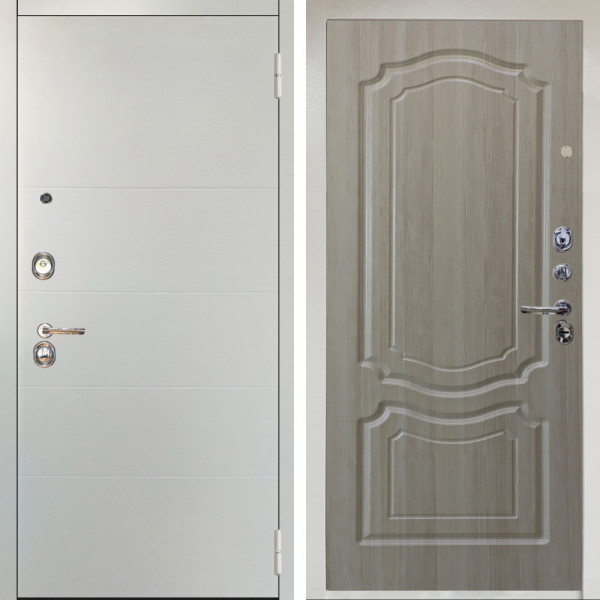 Входная дверь Аргус ЛЮКС 3К Снежно-белый Агат Вельвет белый горизонт + Мишель Ларче светлый