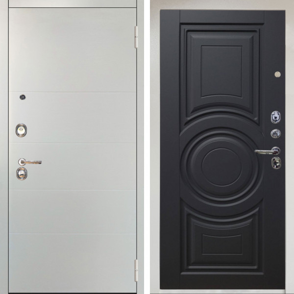 Входная дверь Аргус ЛЮКС 3К Снежно-белый Агат Вельвет белый горизонт + Могадиш Черный софт
