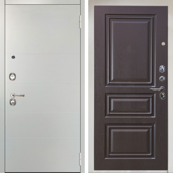 Входная дверь Аргус ЛЮКС 3К Снежно-белый Агат Вельвет белый горизонт + Скиф Горький шоколад